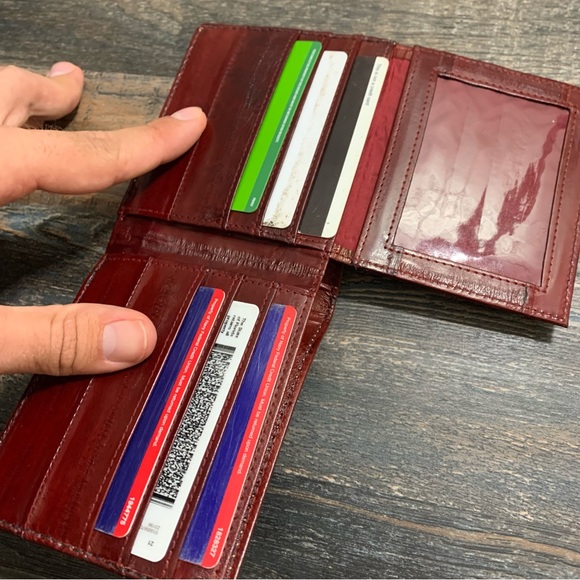 Authentic Alligator Skin Eel Lined Bifold Leather Wallet Cognac Made In USA - Picture 10 of 15